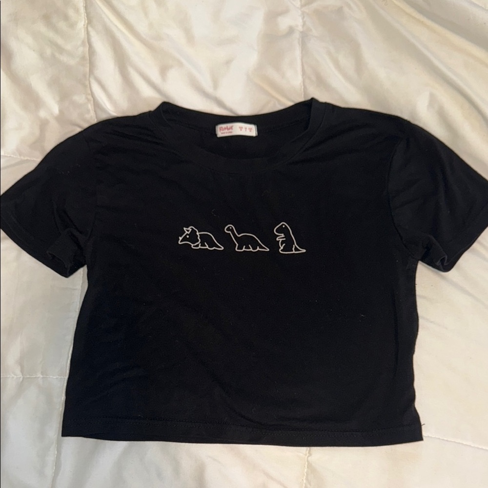 Black Dinosaur Print Crop Tee